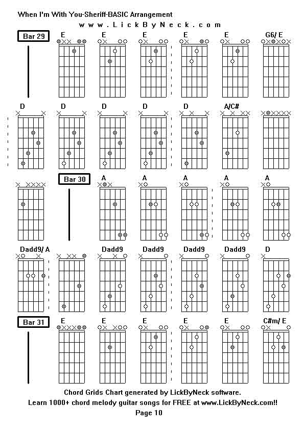 Chord Grids Chart of chord melody fingerstyle guitar song-When I'm With You-Sheriff-BASIC Arrangement,generated by LickByNeck software.